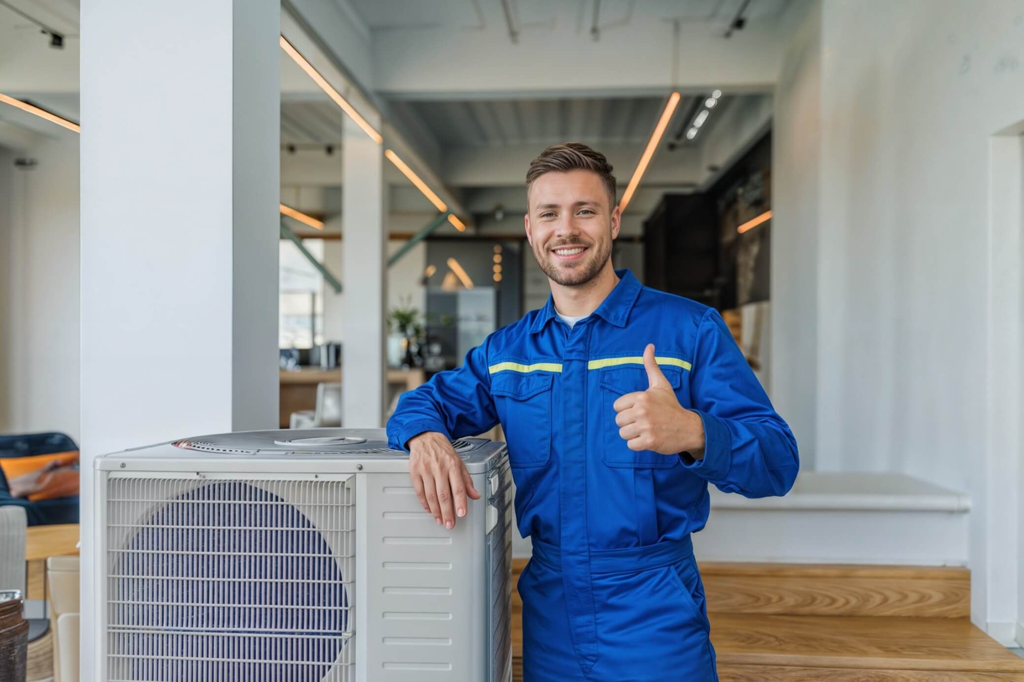 HVAC technician installing AC unit