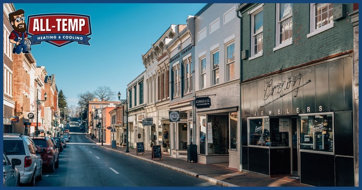 Small town main street with shops