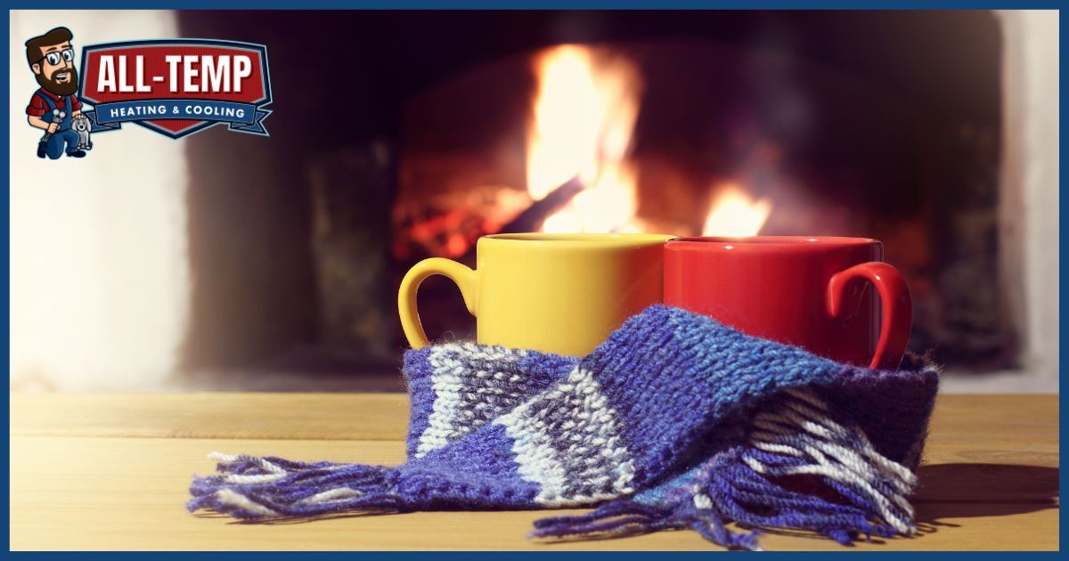 Coffee mugs and scarf near fireplace